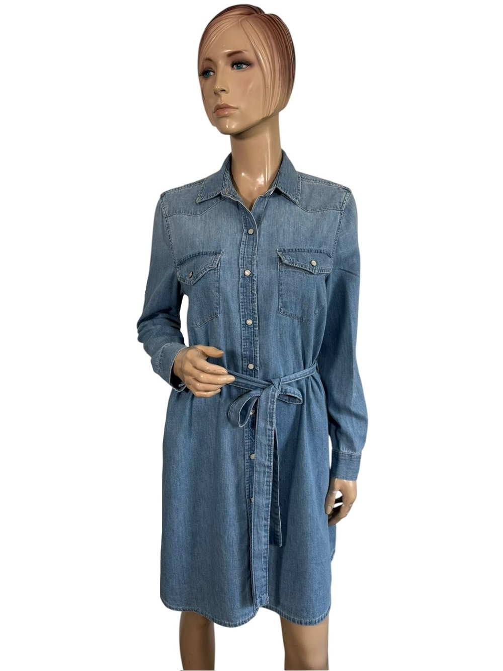 Gap Denim Long Sleeve Western Shirt Belted Dress Medium